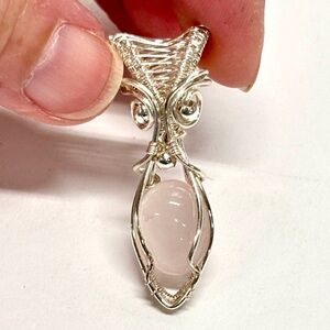 HAND CRAFTED Rose Quartz Silver Plated Dainty Pendant, Handmade Jewelry